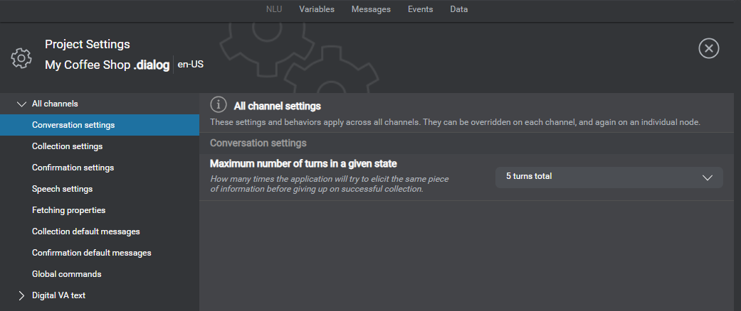 The panel opens with Conversation settings in focus