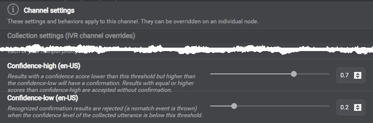 Example of confidence thresholds settings for collection turns in Mix.dialog