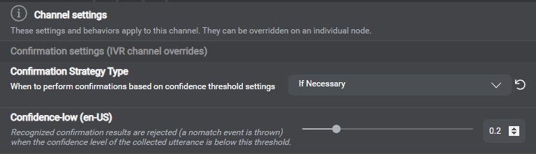 Example of confirmation strategy and confidence threshold settings for confirmation turns in Mix.dialog