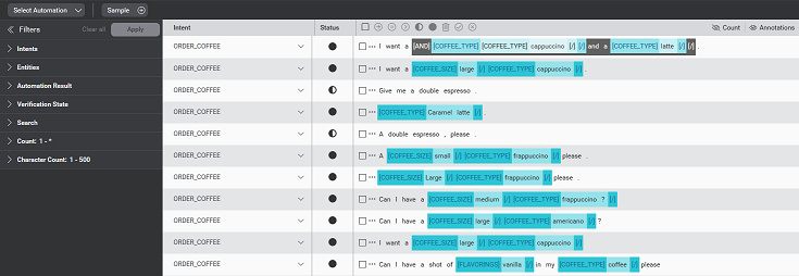 Optimize sample sentences panel