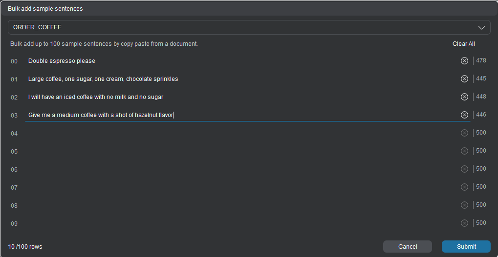 Enter or paste samples