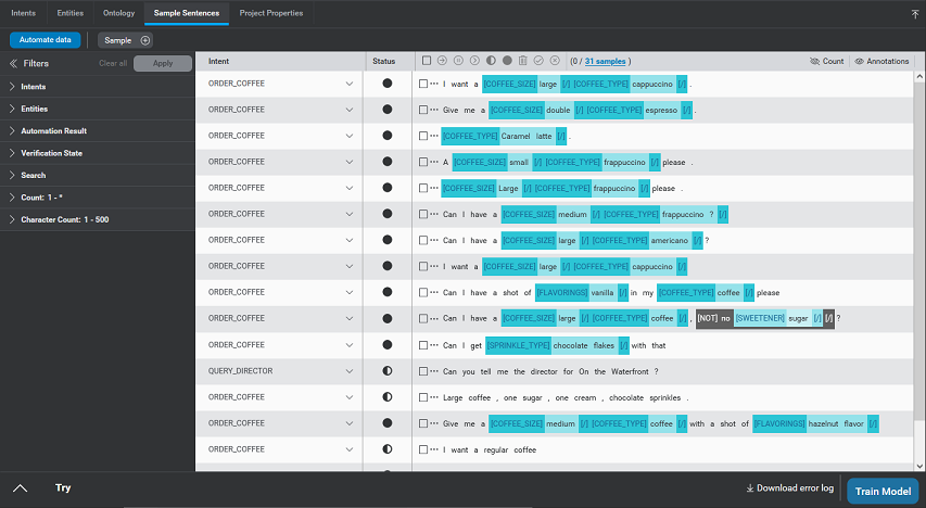 Optimize sample sentences panel