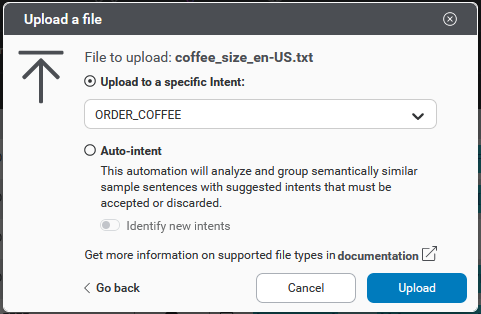 NLU samples import to specific intent