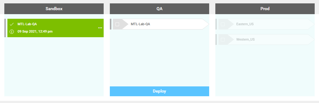 Screenshot of application configuration deployed to Sandbox