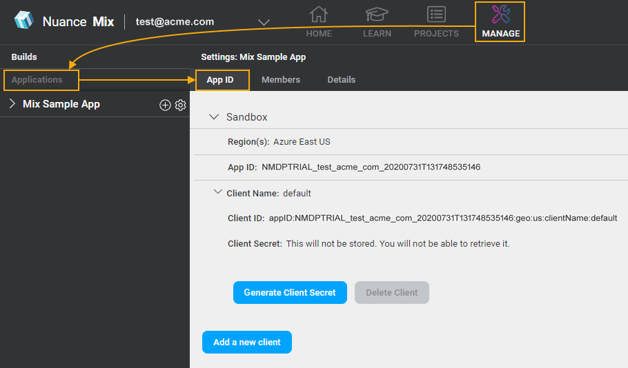 Mix application credentials